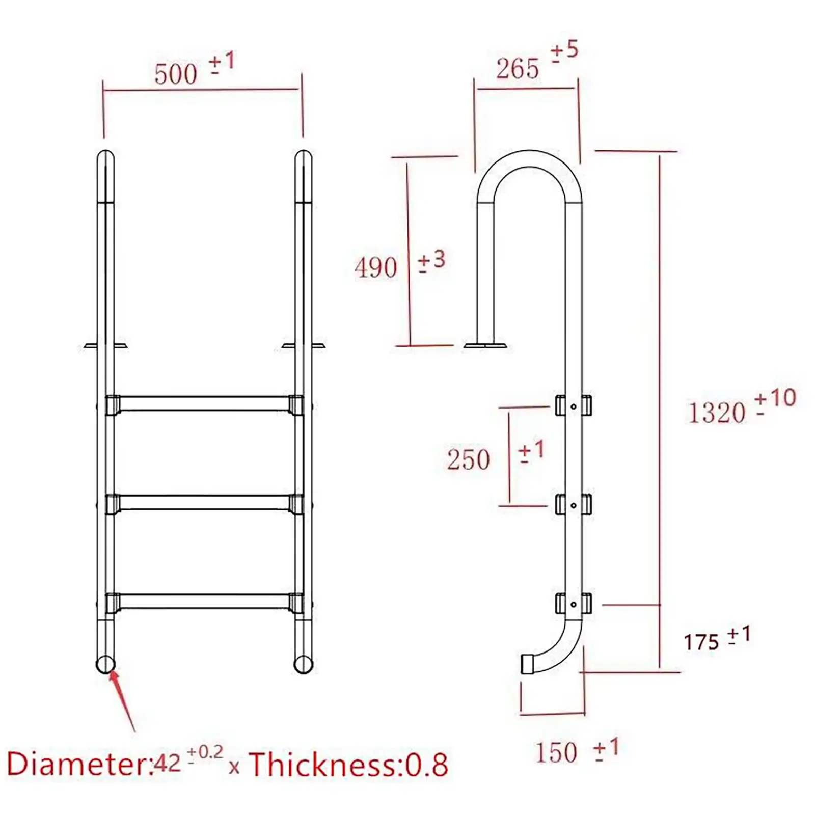 Outlet Drabinka do basenu - 3 stopnie - 1320 mm