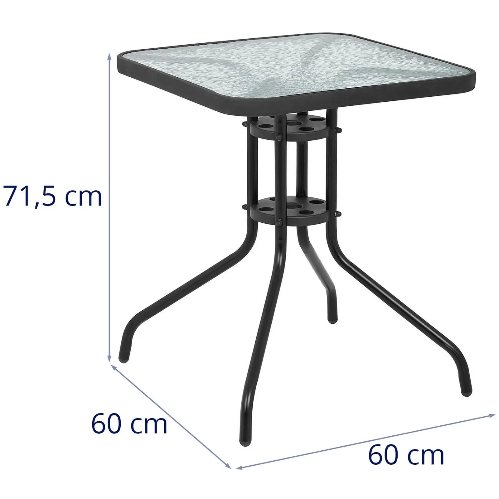 Zahradní stůl hranatý - 60 x 60 cm - se skleněnou deskou - černý (Materiál: Tvrzené sklo)