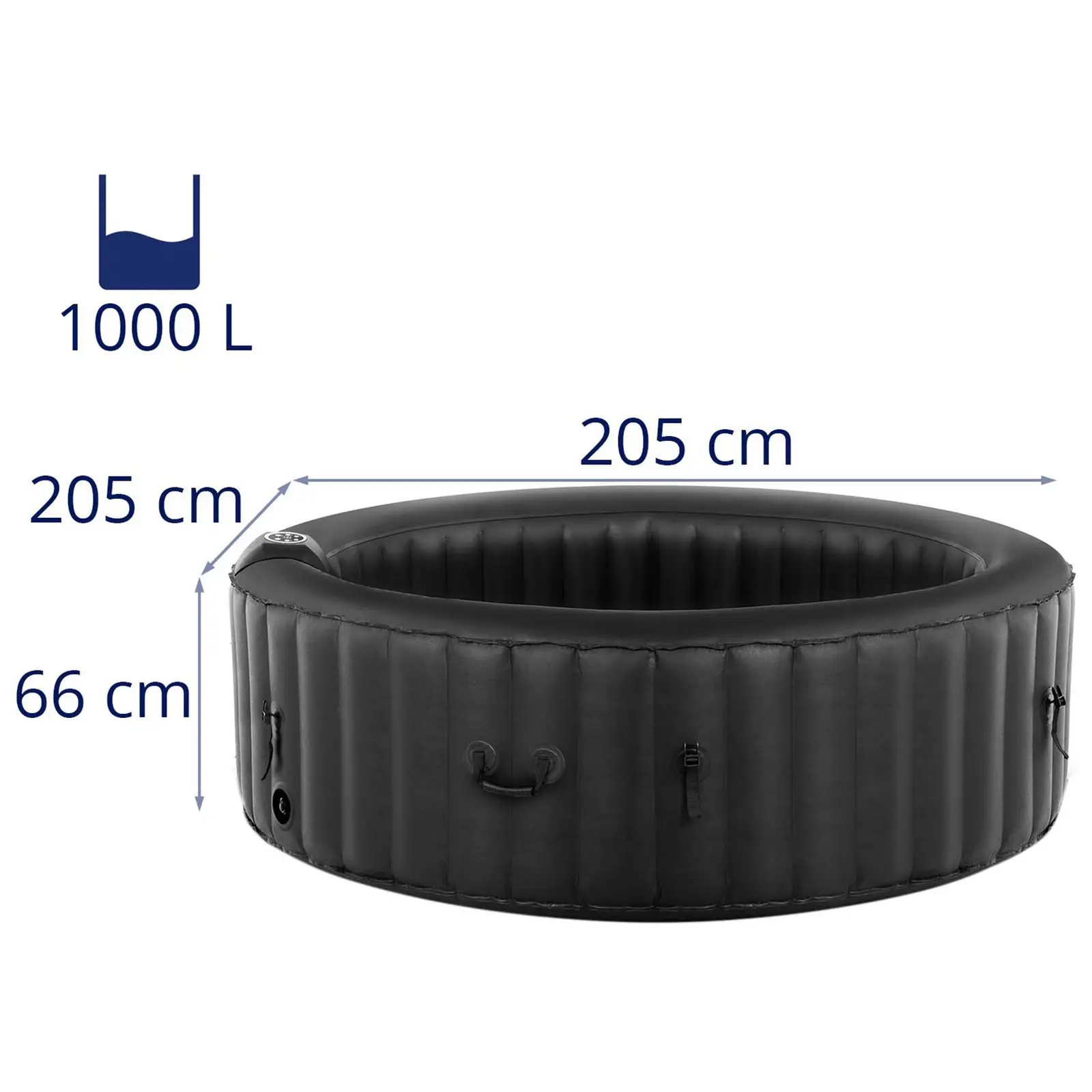 Opblaasbare whirlpool - 1.000 l - 6 personen - 130 jets (Kleur: Zwart)