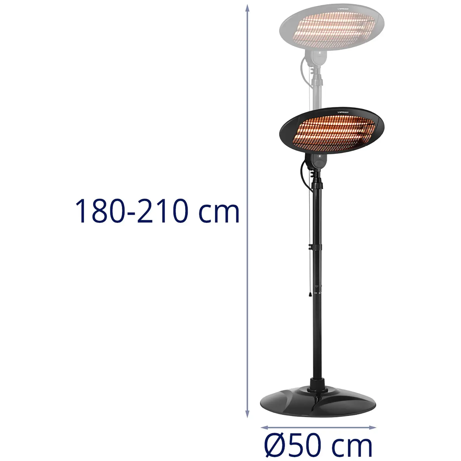 Chauffage radiant infrarouge - 2 000 W - Hauteur 1,8 à 2,1 m - Chauffage d'appoint sur pied (Puissance [W]: 650 / 1350 / 2000)
