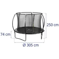 Trampolin med net - 304 cm i diameter - 120 kg