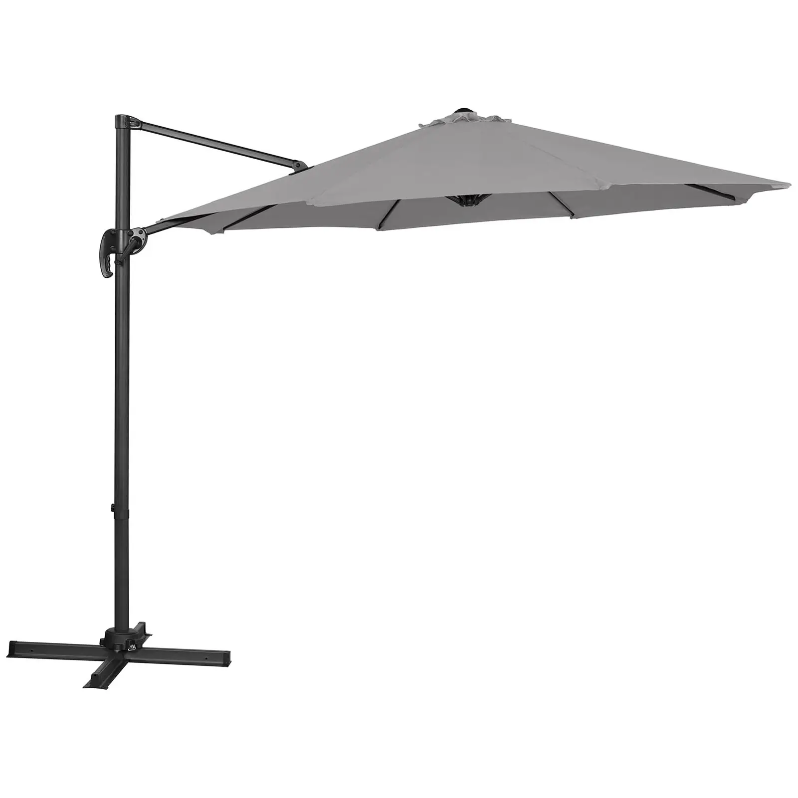 Parasol déporté - Gris foncé - Rond - Ø 300 cm - Inclinable et pivotant (Avec socle: Oui)