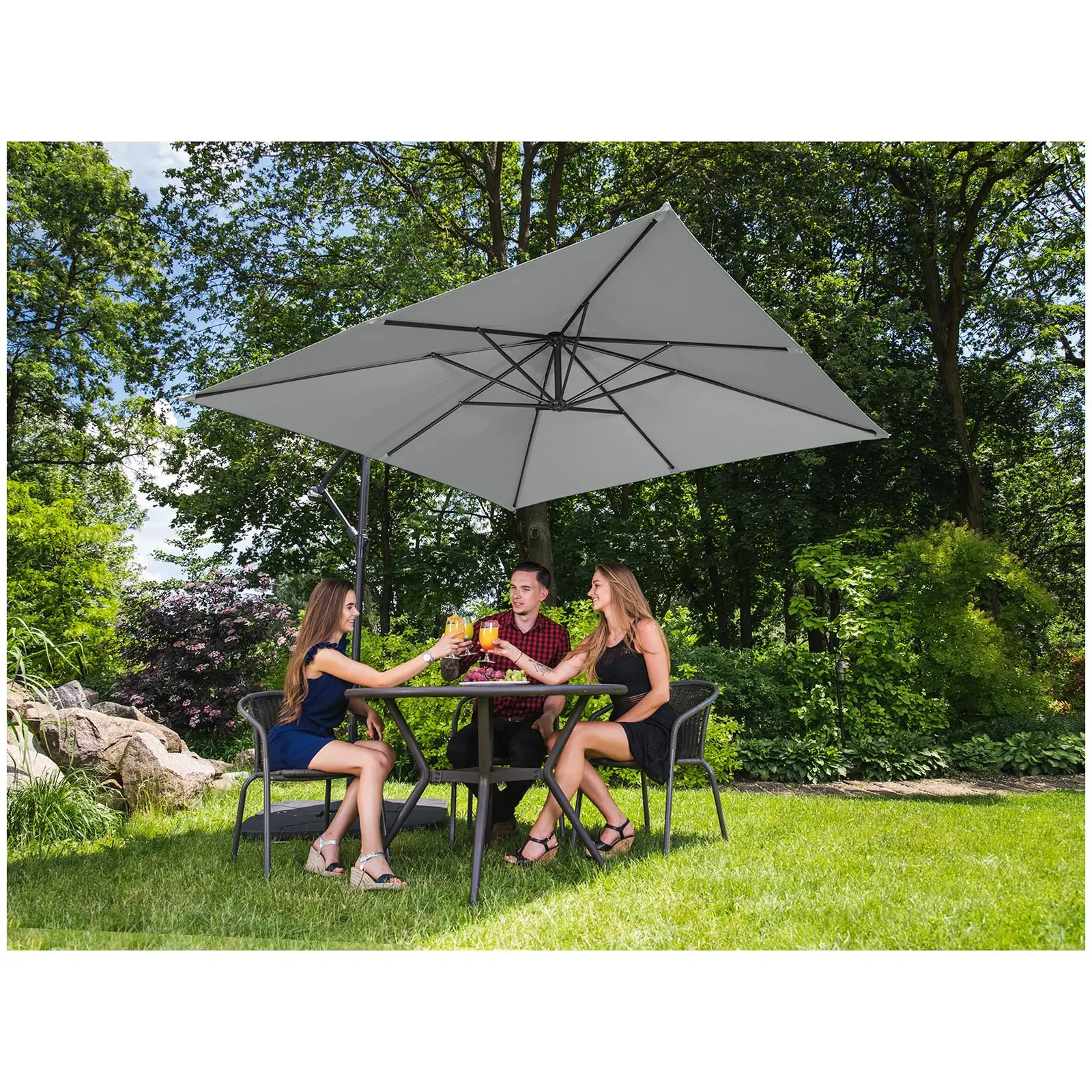 Boční slunečník - tmavě šedý - čtvercový - 250 x 250 cm - naklápěcí (Průměr tyče [mm]: 48)
