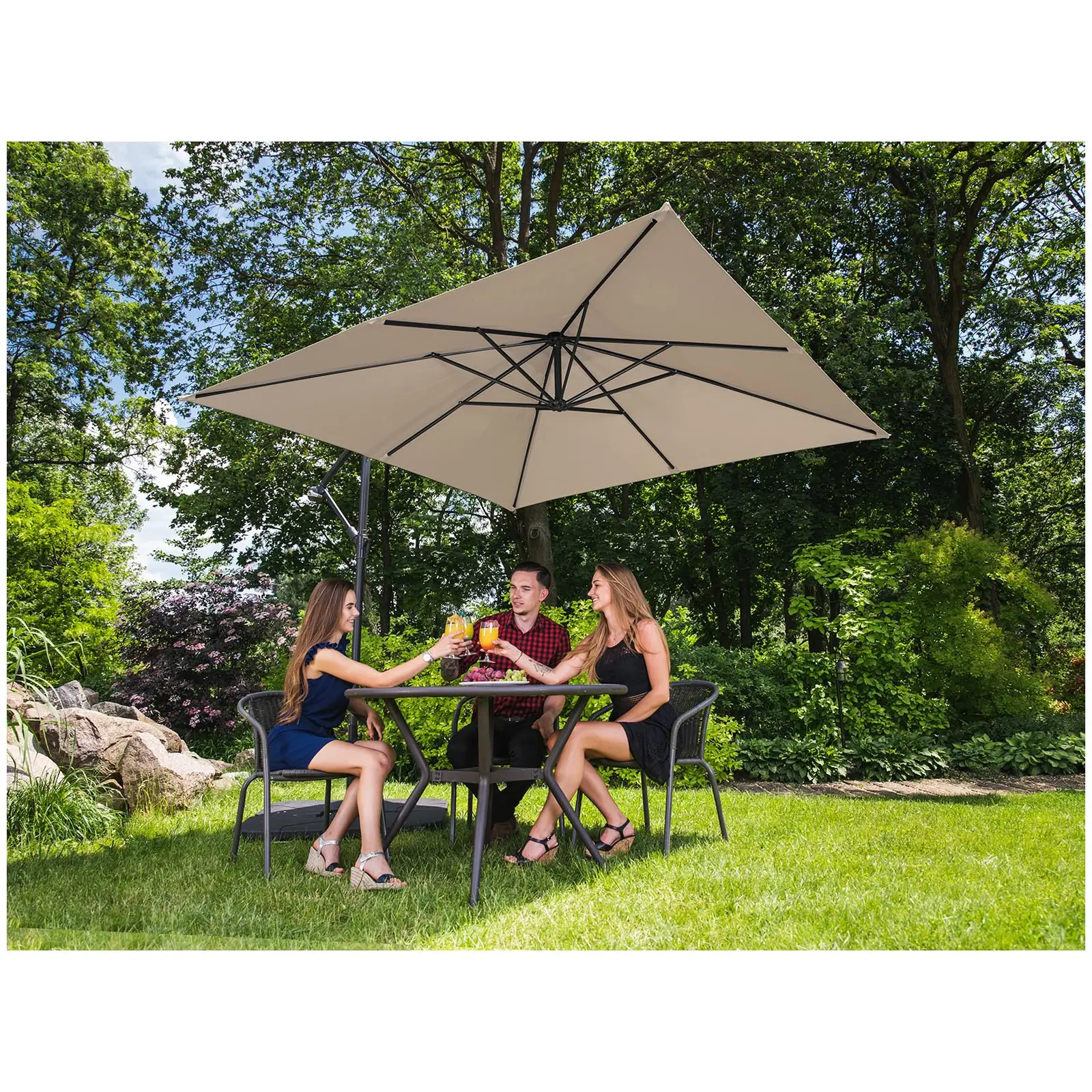 Parasol déporté - Crème - Rectangulaire - 250 x 250 cm - Inclinable (Diamètre mât [mm]: 48)