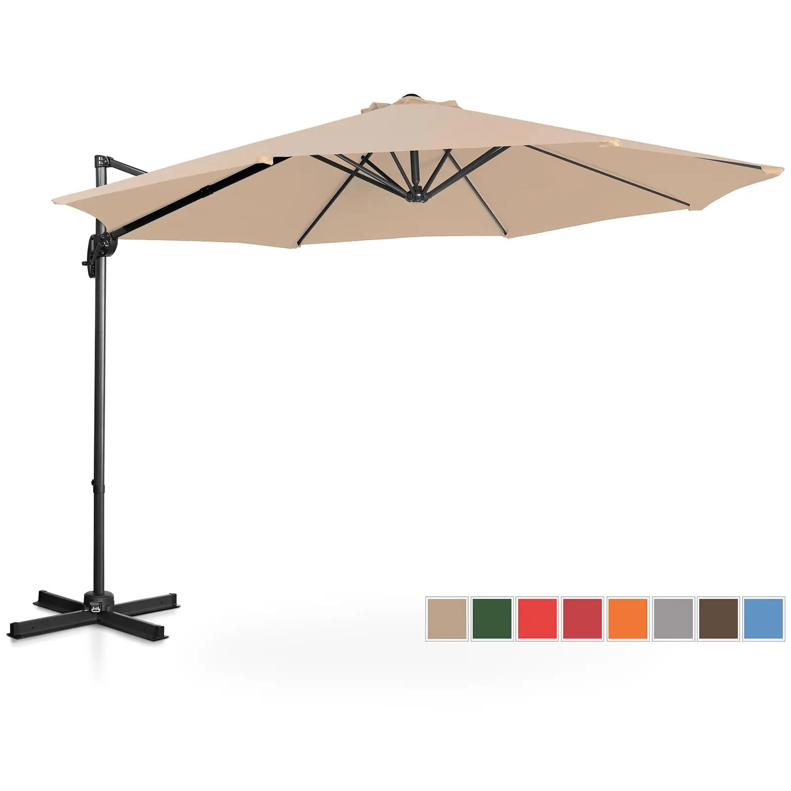 Градински чадър - Кремав - Кръгъл - Ø 300 см - Накланящ се и въртящ се