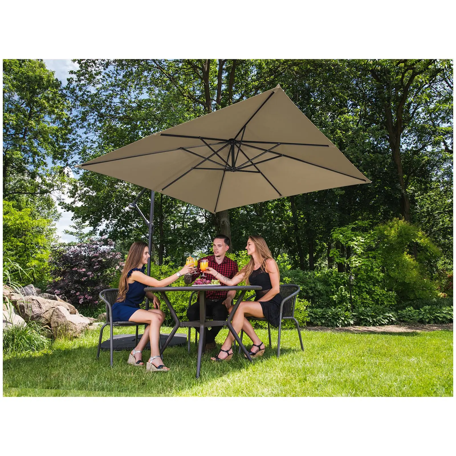 Boční slunečník - šedohnědý - čtvercový - 250 x 250 cm - naklápěcí (Průměr tyče [mm]: 48)