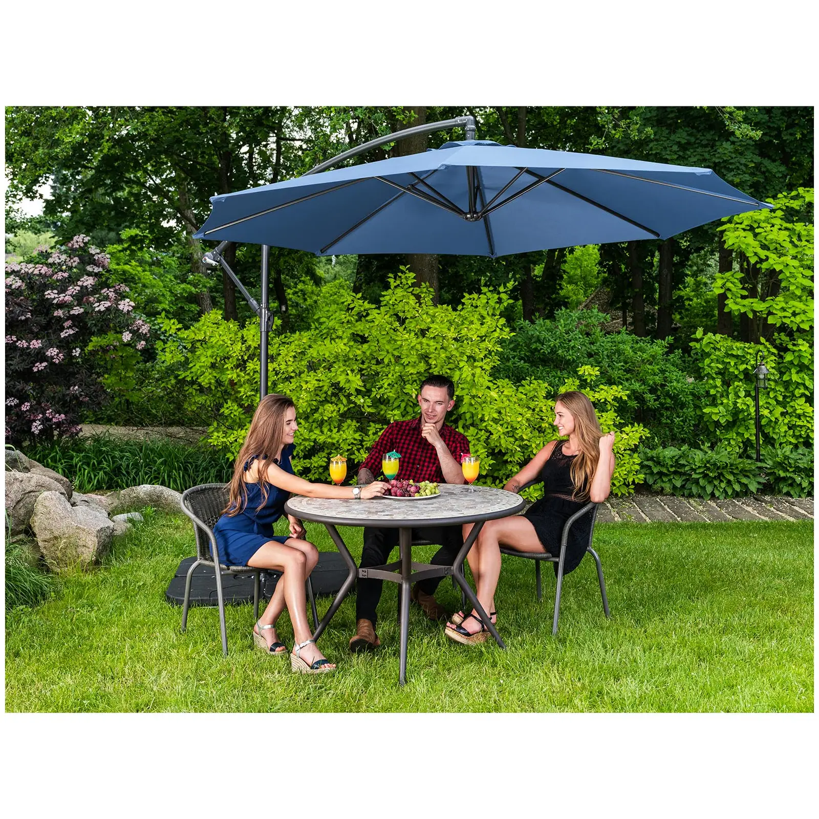 Parasol déporté - Bleu - Rond - Ø 300 cm - Inclinable (Densité du matériau [g/m²]: 180)