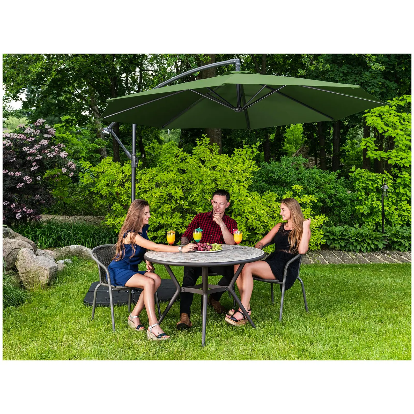 Parasol déporté - Vert - Rond - Ø 300 cm - Inclinable (Densité du matériau [g/m²]: 180)