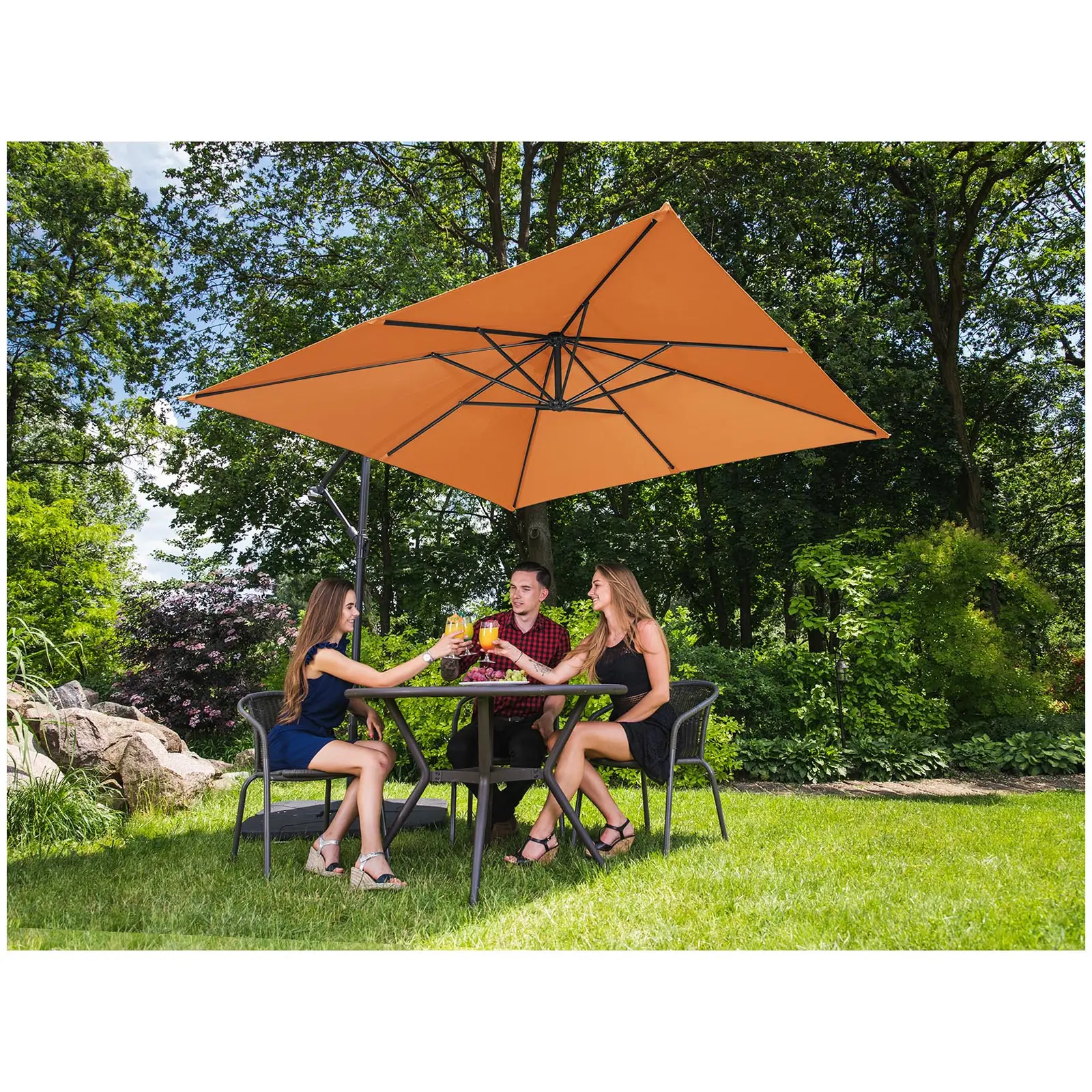 Guarda-sol de jardim suspenso - laranja - quadrado - 250 x 250 cm - inclinável