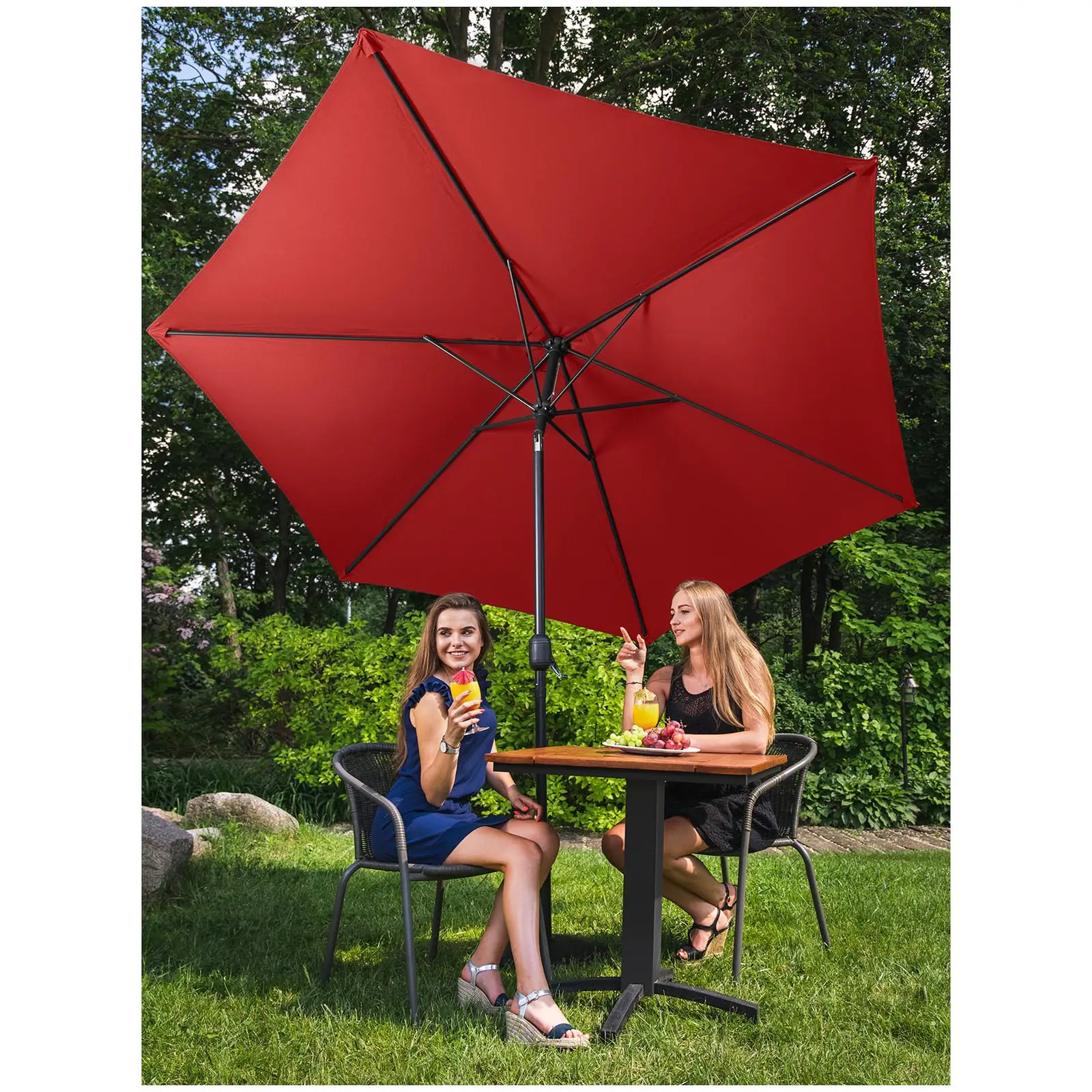 Parasol de terrasse – Rouge – Hexagonale – Ø 300 cm – Inclinable (Dimensions baleines [mm]: 12 x 18)
