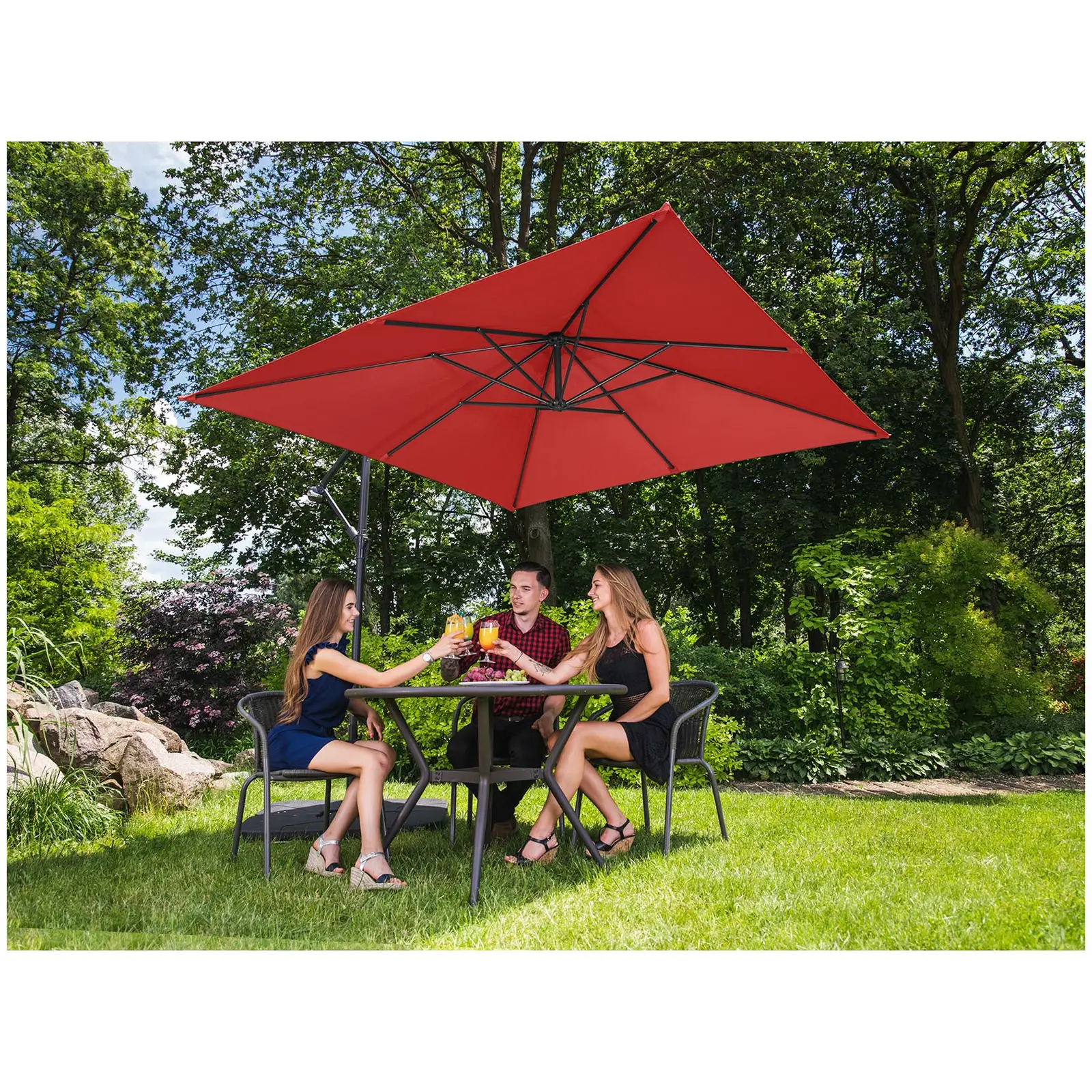 Boční slunečník - červený - čtvercový - 250 x 250 cm - naklápěcí (Průměr tyče [mm]: 48)