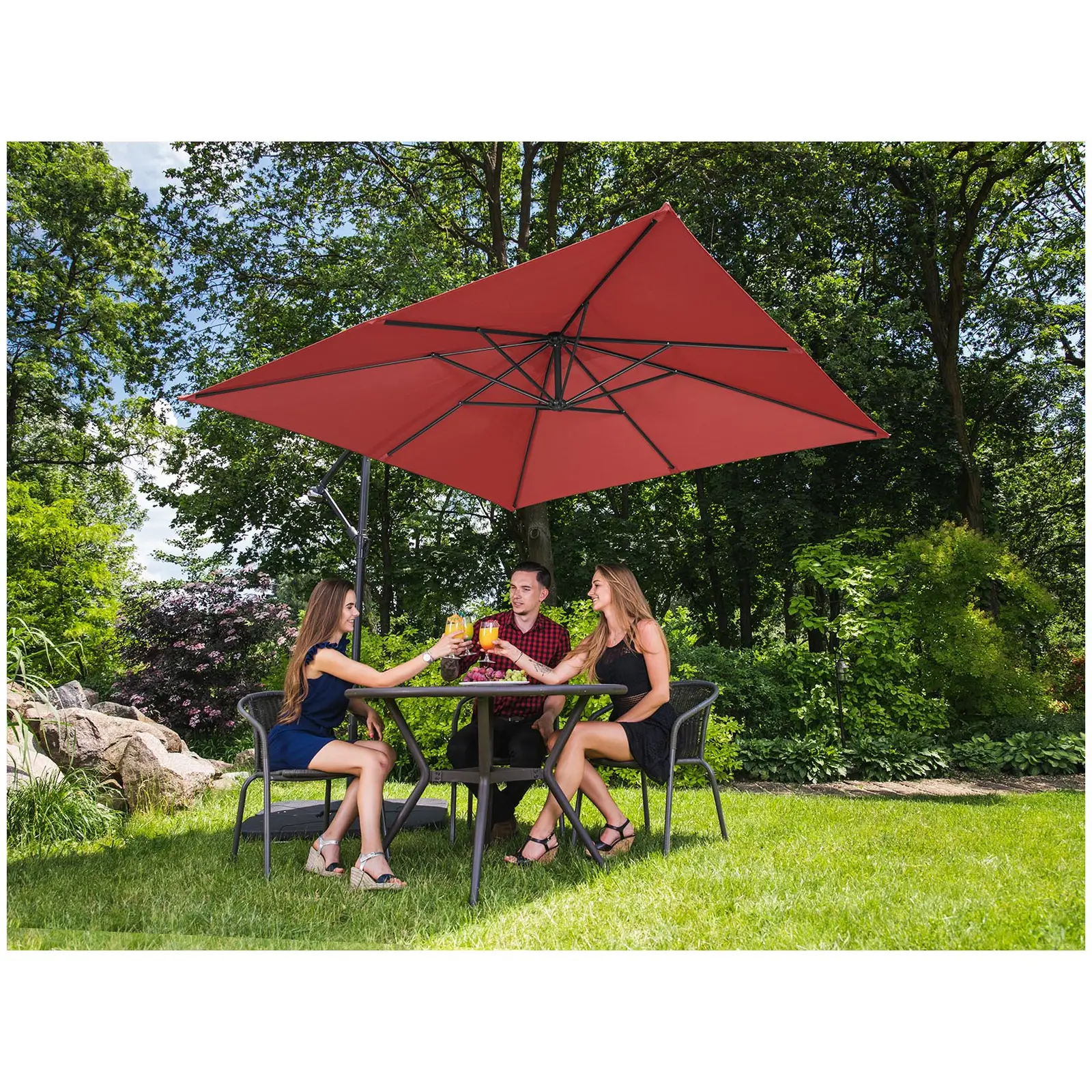 Boční slunečník - vínový - čtvercový - 250 x 250 cm - naklápěcí (Průměr tyče [mm]: 48)