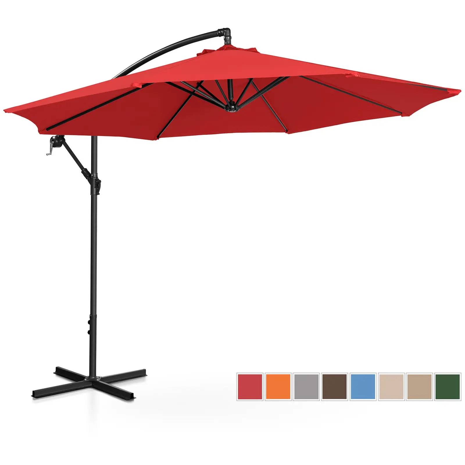 Градински чадър - червен - кръгъл - Ø 300 см - накланящ се