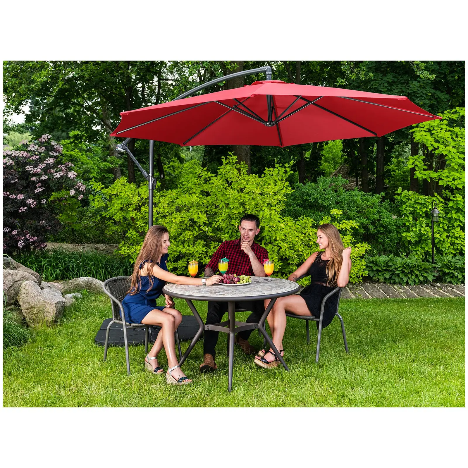 Parasol déporté - Rouge - Rond - Ø 300 cm - Inclinable