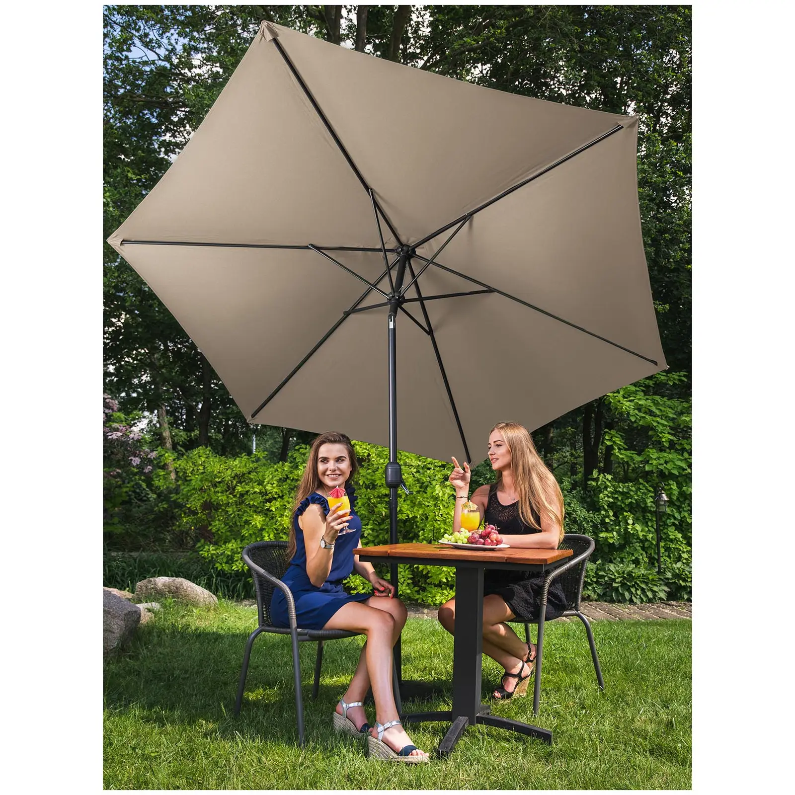 Velký slunečník - šedohnědý - šestihranný - Ø 300 cm - s náklonem (Průměr lamel [mm]: 12 x 18)