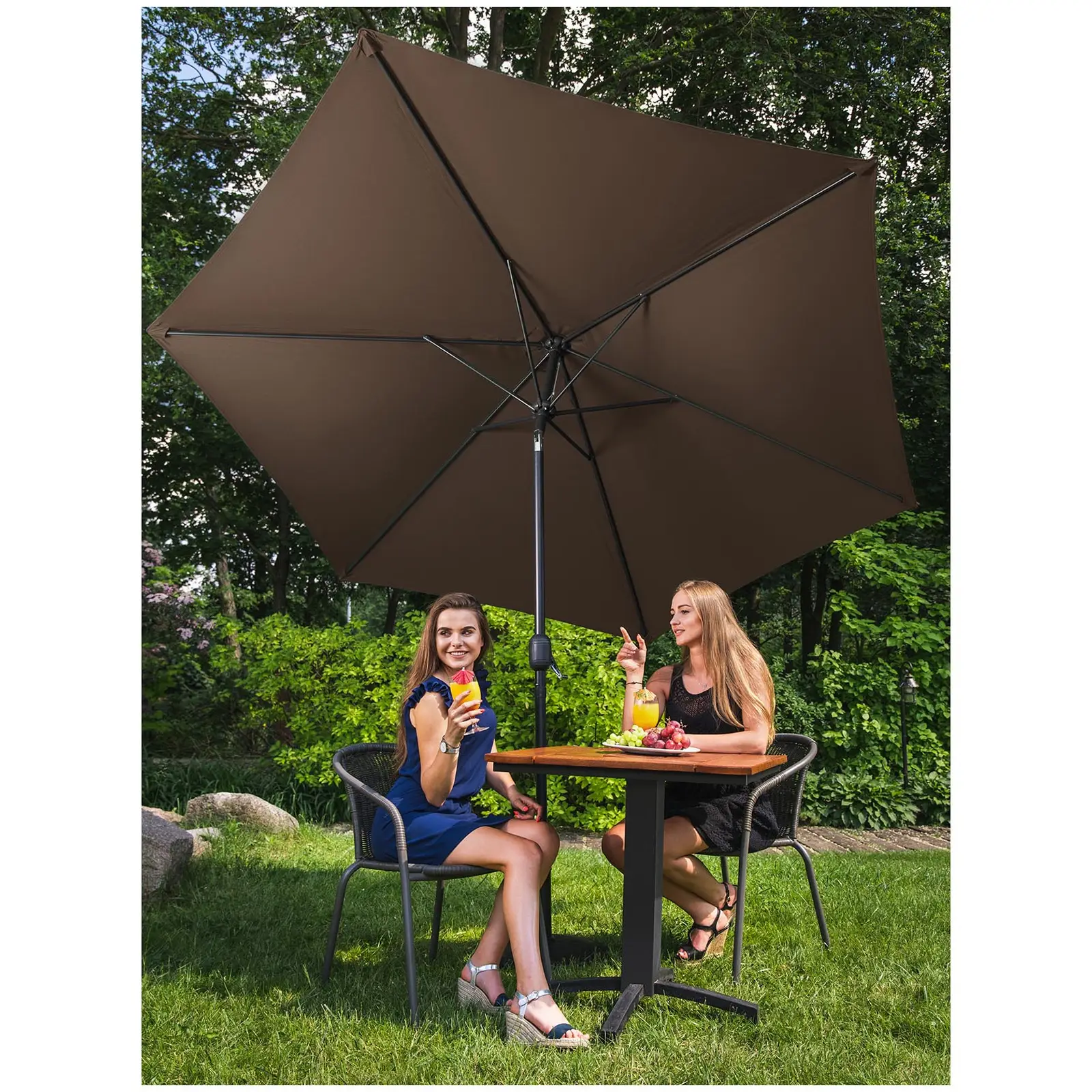 Velký slunečník - hnědý - šestihranný - Ø 300 cm - s náklonem (Počet lamel: 6)