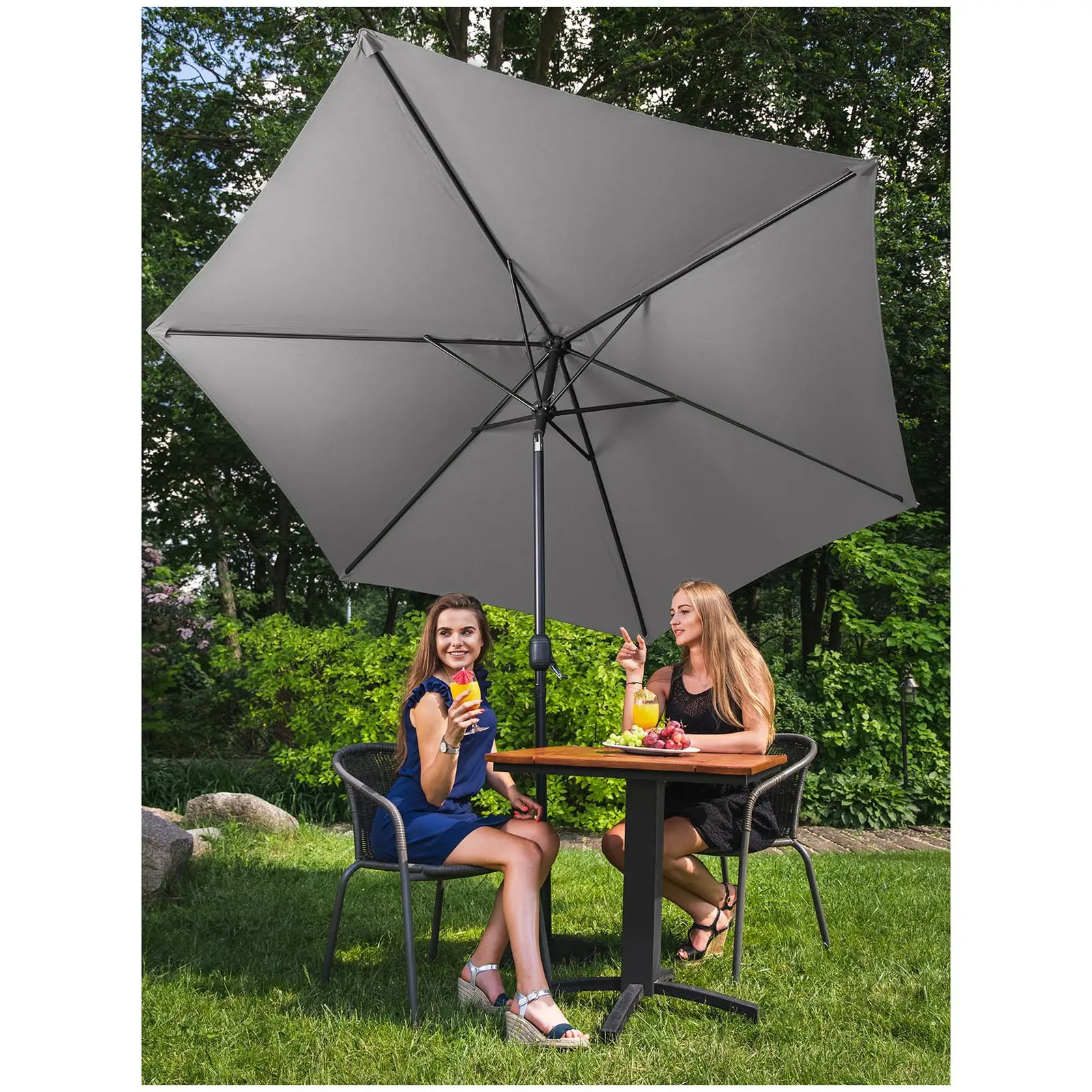 Sonnenschirm groß - dunkelgrau - sechseckig - Ø 270 cm - neigbar (Anzahl Lamellen: 6)