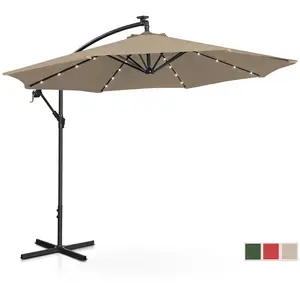 Garden umbrella - with lights - taupe - round - Ø 300 cm - tiltable