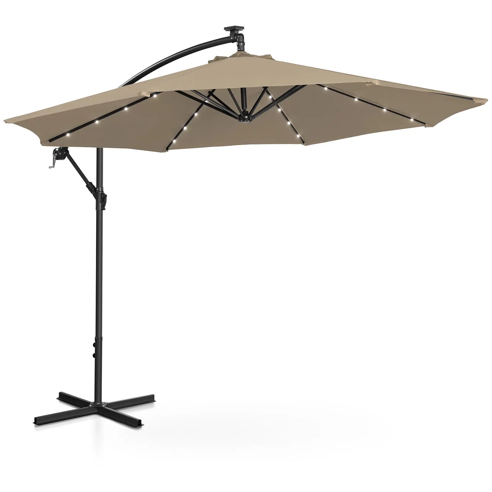 Градински чадър - със светлини - сив - кръгъл - Ø 300 см - накланящ се