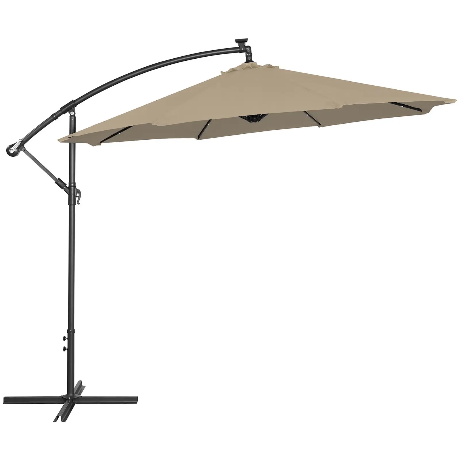Boční slunečník s LED osvětlením - šedohnědý - kulatý - Ø 300 cm - naklápěcí (Osvětlení: Ano)
