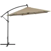 Aurinkovarjo LED-valoilla - ruskeanharmaa - pyöreä - Ø 300 cm - kallistettava