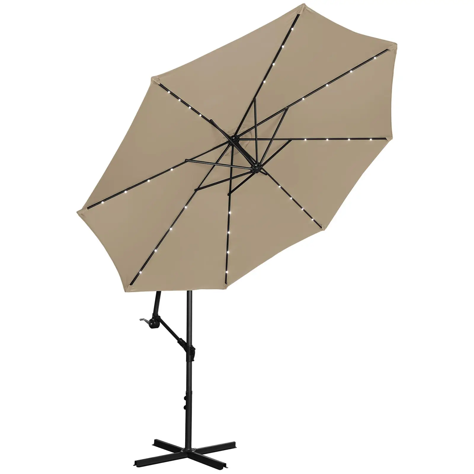 Parasol ogrodowy wiszący z diodami LED - szarobrązowy - okrągły - Ø300 cm - uchylny