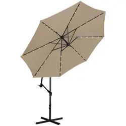 Parasol déporté avec LED - Taupe - Rond - Ø 300 cm - Inclinable