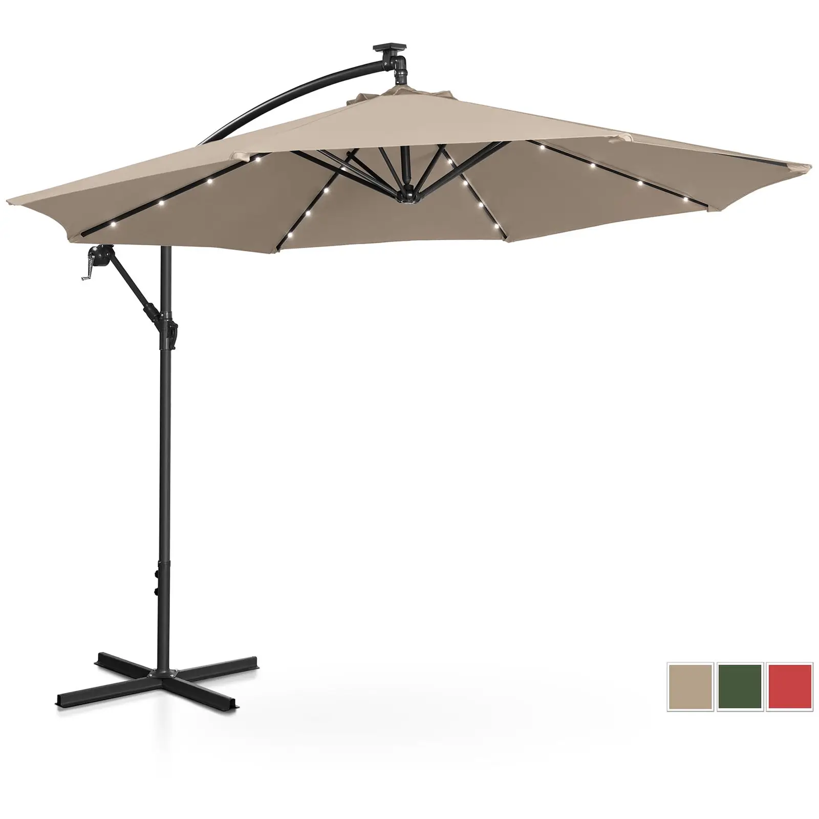 Vrtni suncobran s LED - krem - okrugli - Ø 300 cm - nagibni