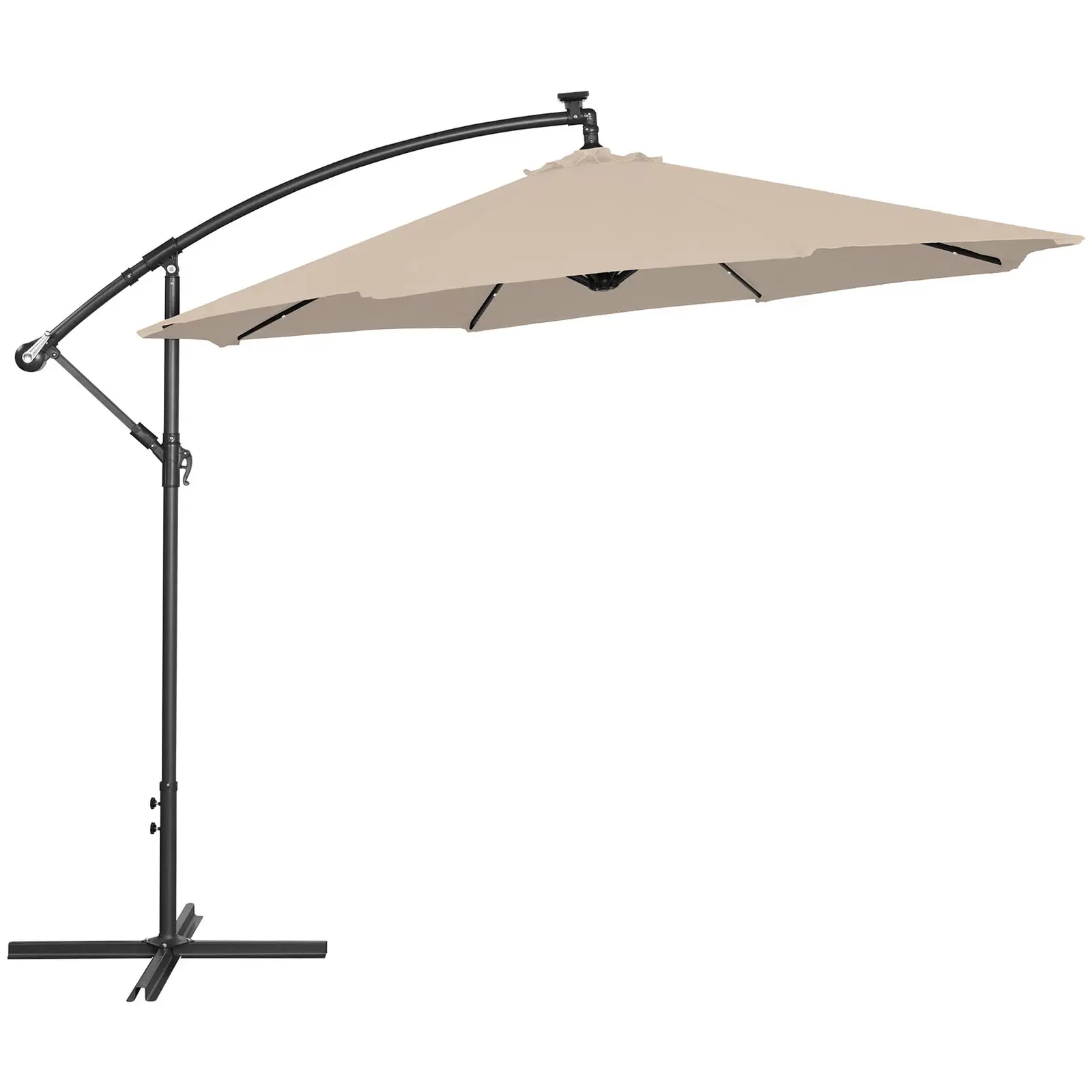 Boční slunečník s LED osvětlením - krémový - kulatý - Ø 300 cm - naklápěcí (Osvětlení: Ano)