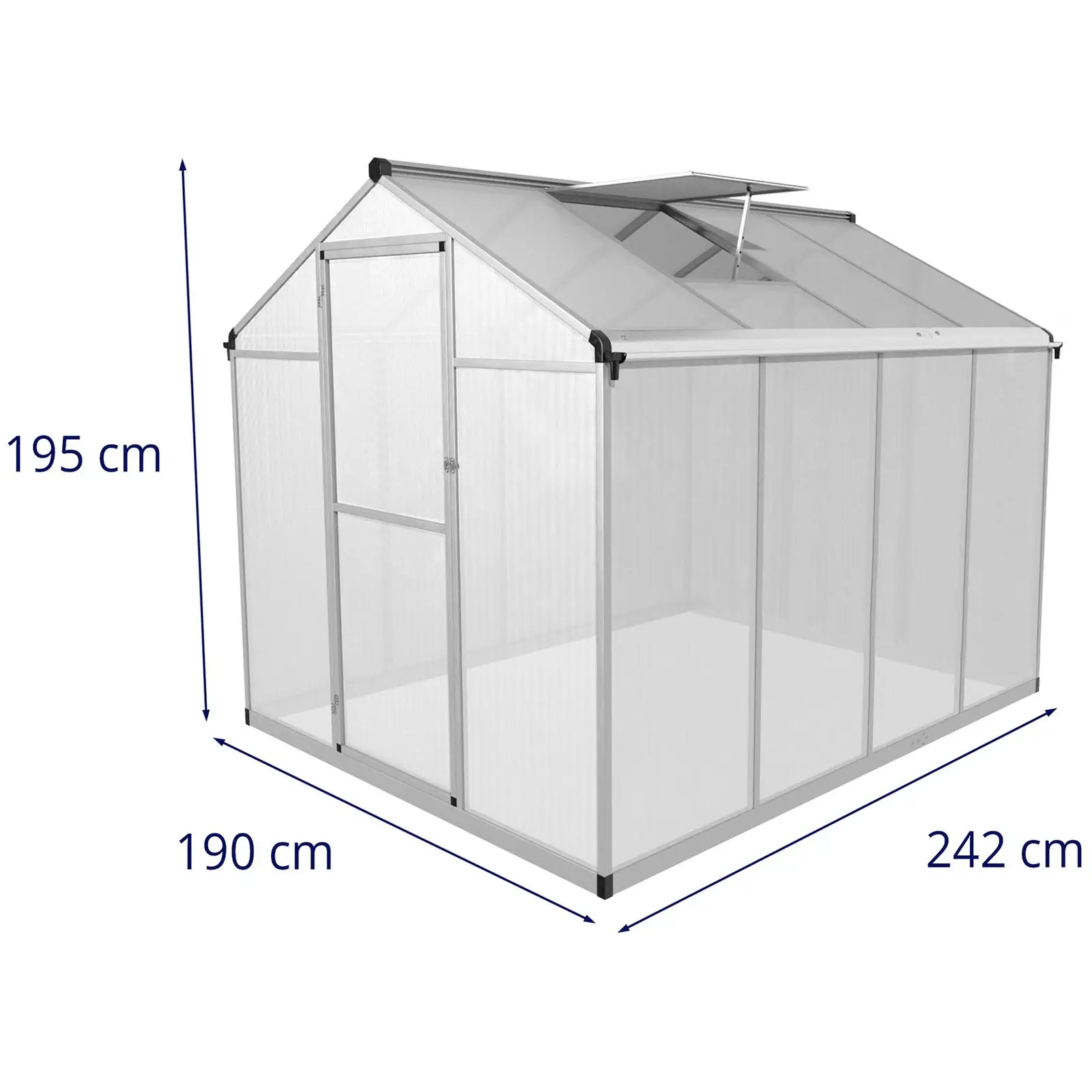 Szklarnia ogrodowa - 242 x 178 x 195 cm - poliwęglan + aluminium (Waga : 29 kg )