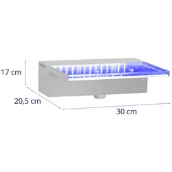 Vattenfall till pool - 30 cm - LED-belysning - Blå / vit - Djupt vattenutlopp