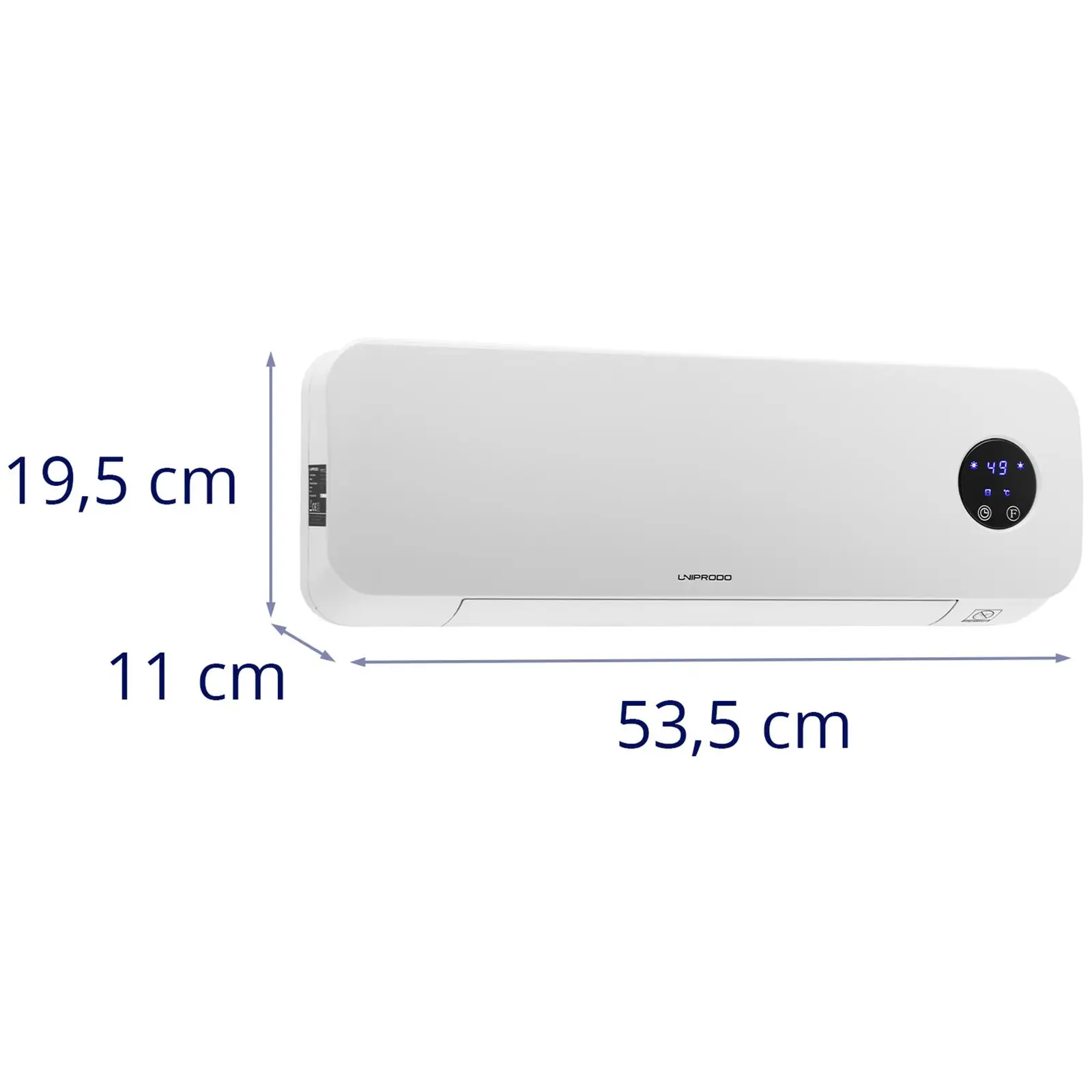 Nástěnné topidlo - keramické topidlo - 10–49 °C - 1 000/2 000 W - dálkové ovládání - extra úzké (Barva: Bílá)