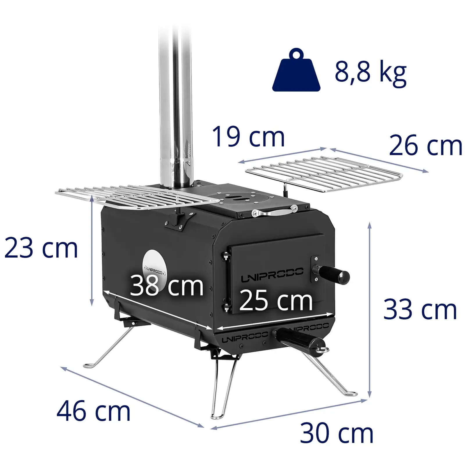 Occasion Poêle à bois pour tente - noir - pliable - 382 x 250 x 231 mm - acier au carbone (Dimensions chambre(s) [mm]: 382 x 250 x 231)