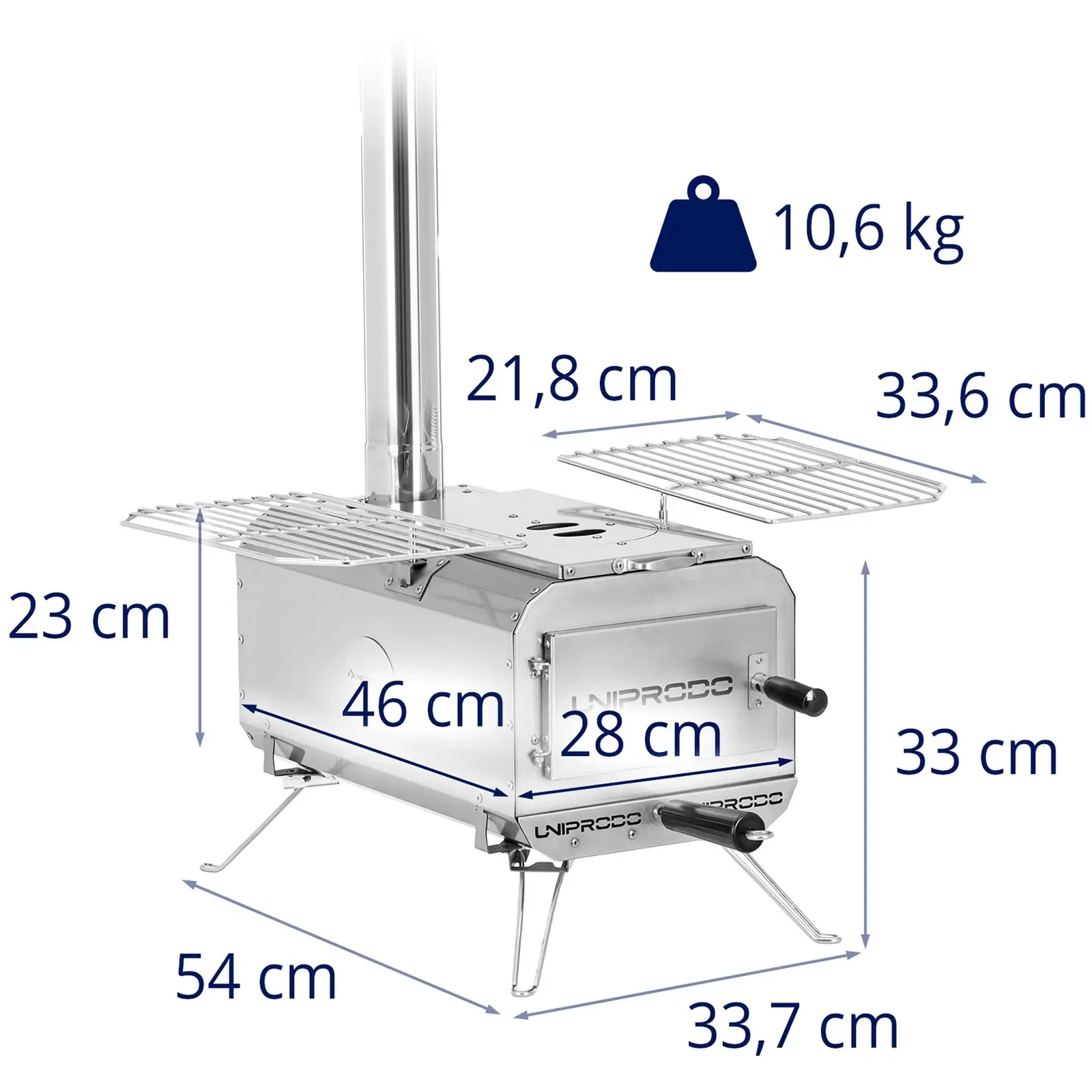 Stufa a legna per tenda - Argento - Pieghevole - 460 x 280 x 231 mm - Acciaio al carbonio