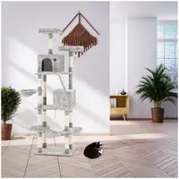 Škrabadlo pre mačky – svetlosivé – vrátane 2 loptičiek a hojdacej siete – 60 x 50 x 206 cm