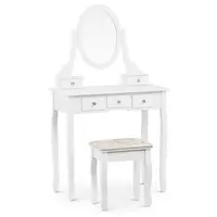 Toaletna mizica z ovalnim ogledalom in stolčkom - 5 predalov - bela