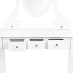 Toaletný stolík s oválnym zrkadlom a taburetom - 5 zásuviek - biely