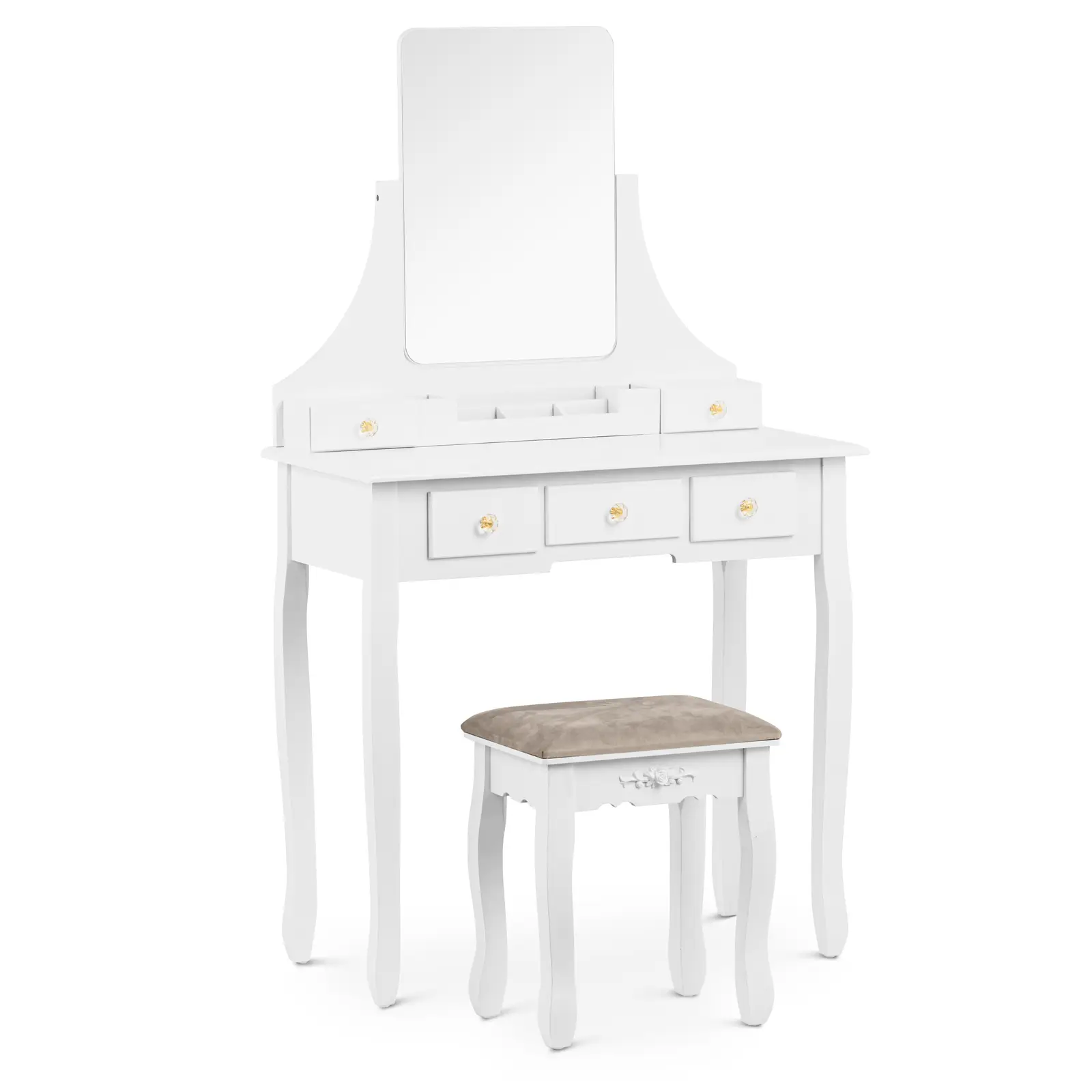 Coiffeuse avec miroir rectangulaire et tabouret - 5 tiroirs - blanc