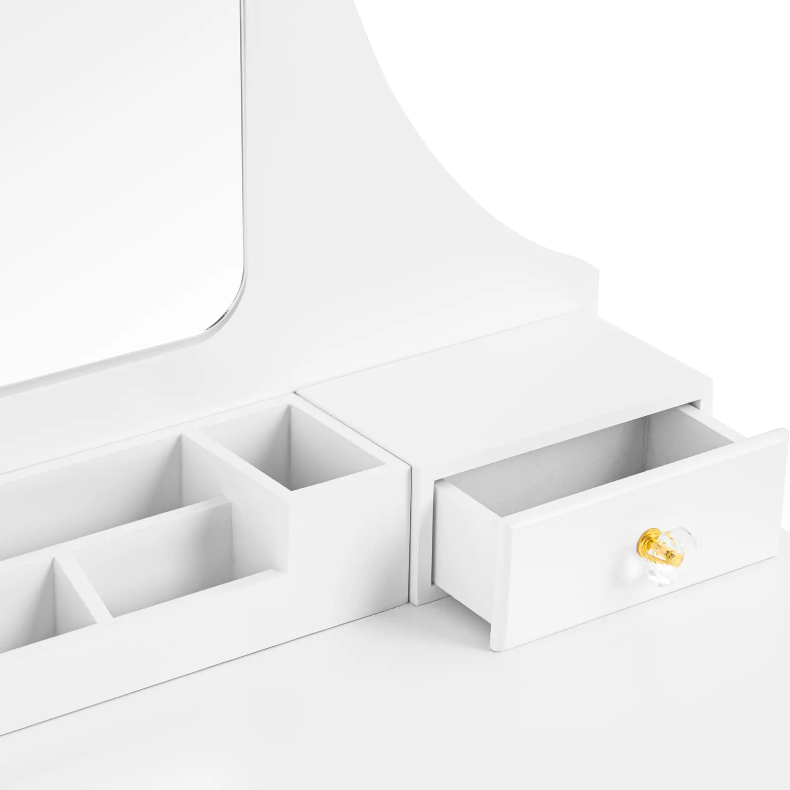 Schminktisch mit rechteckigem Spiegel und Hocker - 5 Schubladen - weiß (Form: Unregelmäßig)