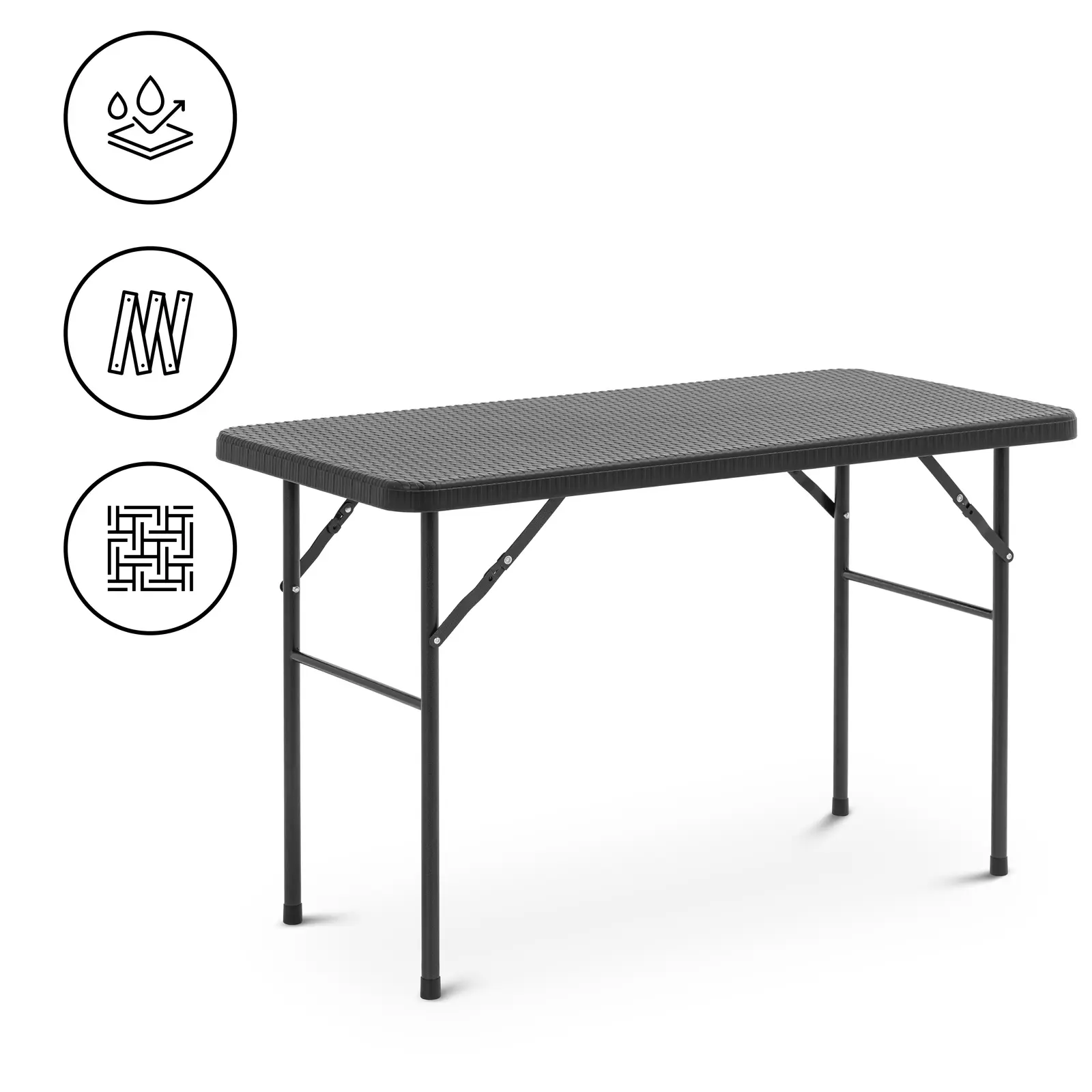 Table de jardin pliante - 121,60 x 61,50 x 73,50 cm - pour l'intérieur et l'extérieur - noir