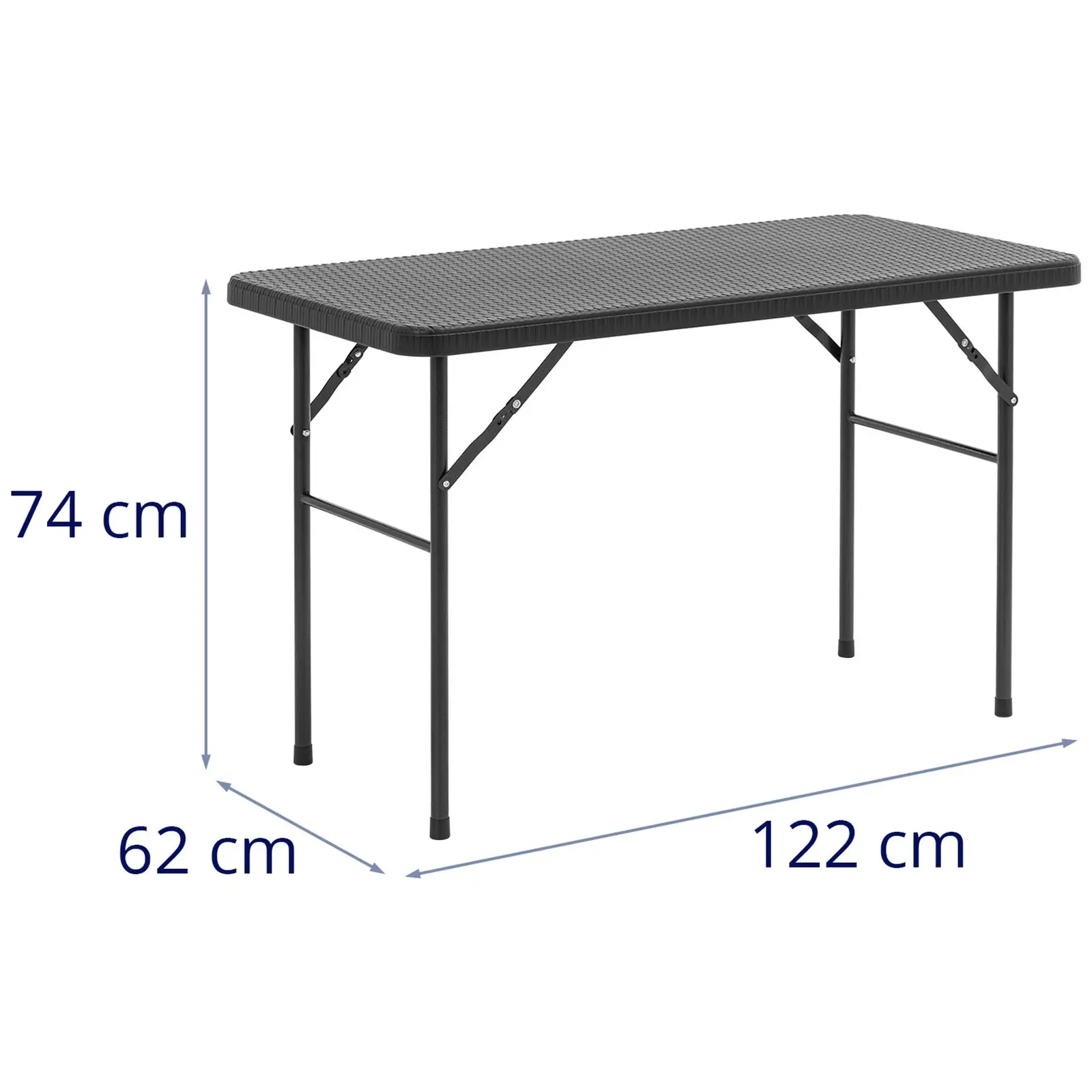 Kokoontaitettava pöytä - 121,60 x 61,50 x 73,50 cm - sisä- ja ulkokäyttöön - musta