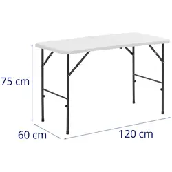 Sammenleggbart bord - 120 x 60 x 74,50 cm -75 kg - innendørs/utendørs - hvit