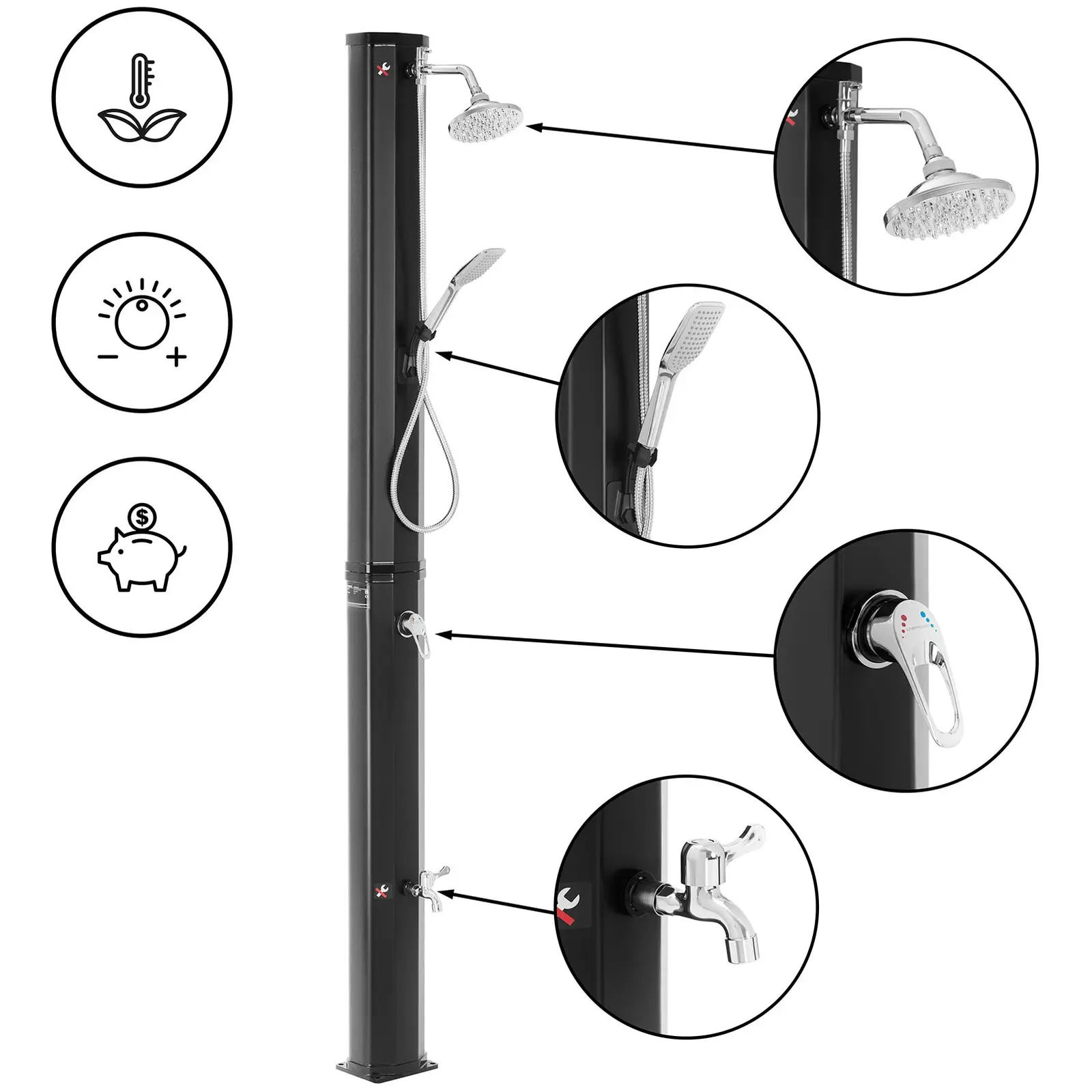 Solar Shower - 35 l tank - incl. Rain shower, hand-held shower, water tap