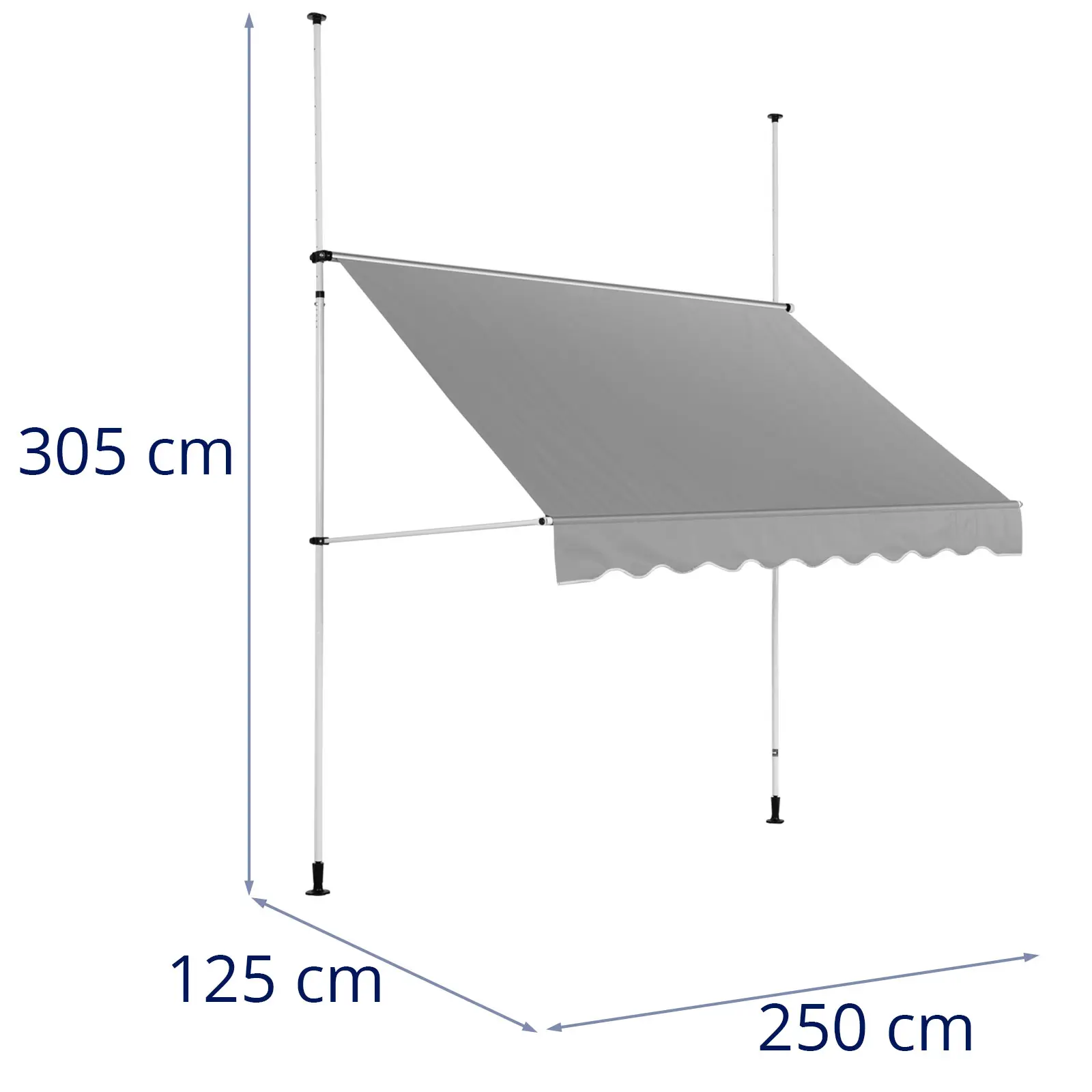 Upínací markýza - 2–3,1 m - 250 x 120 cm - odolná proti UV záření - antracitově šedá / bílá (Barva: Antracitově šedá)