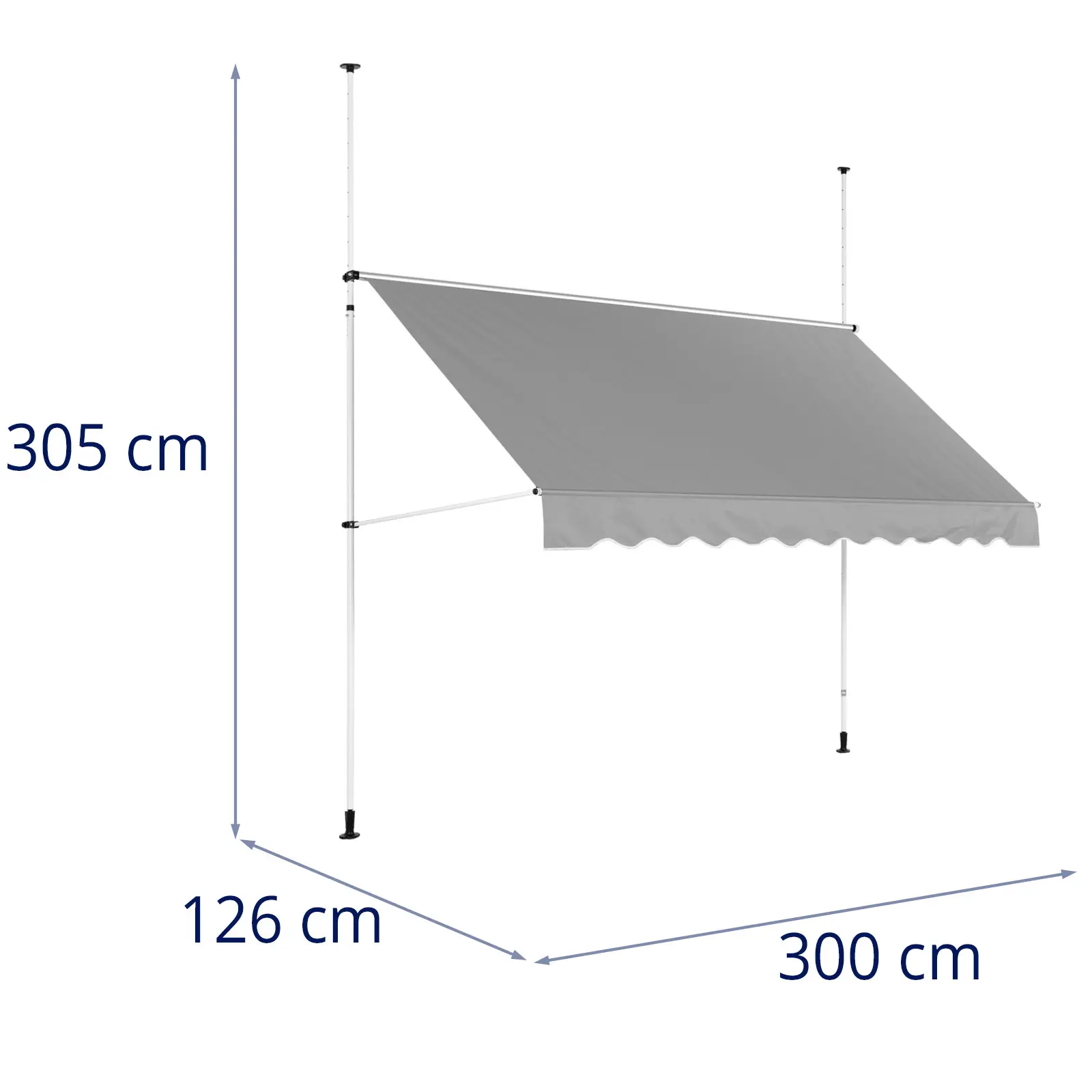 Ръчна тента - 2 - 3,1 м - 300 x 120 см - устойчива на UV лъчи - антрацитно сиво / бяло