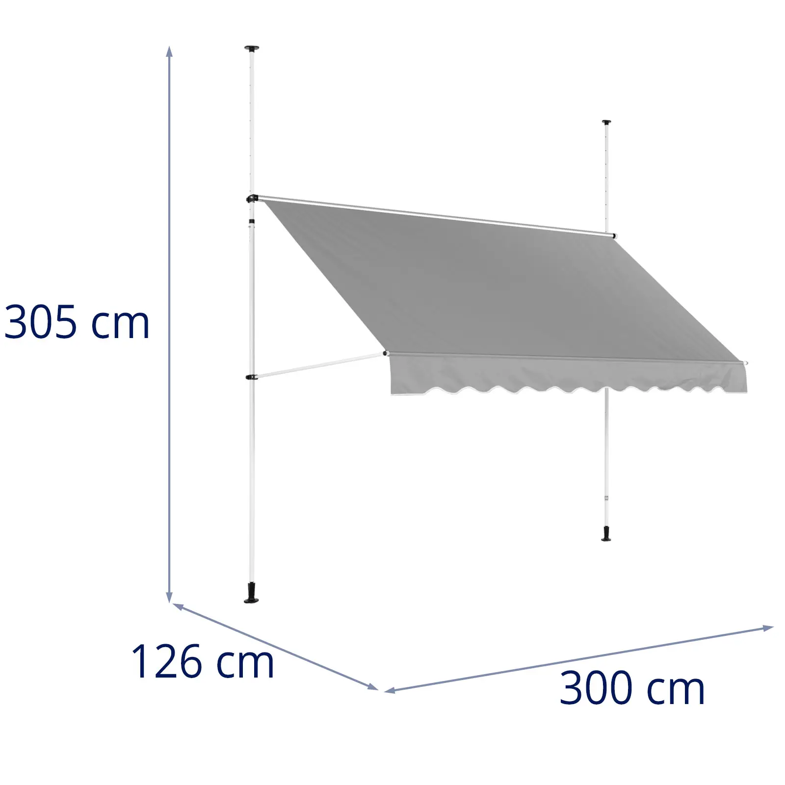 Upínací markýza - 2–3,1 m - 300 x 120 cm - odolná proti UV záření - antracitově šedá / bílá