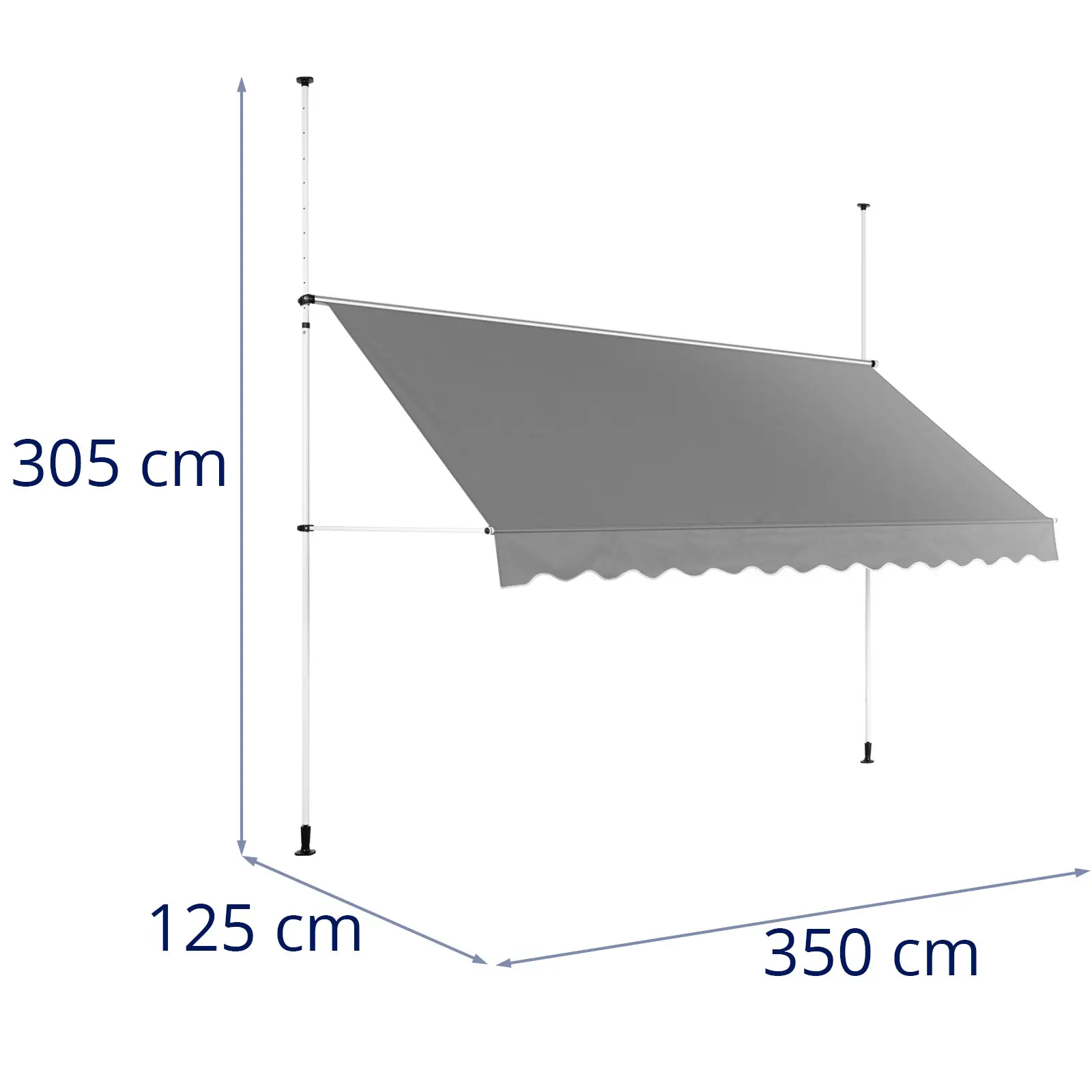 Auvent rétractable - sur pied - de 2 à 3,1 m - 350 x 120 cm - résistant aux UV - gris anthracite / blanc