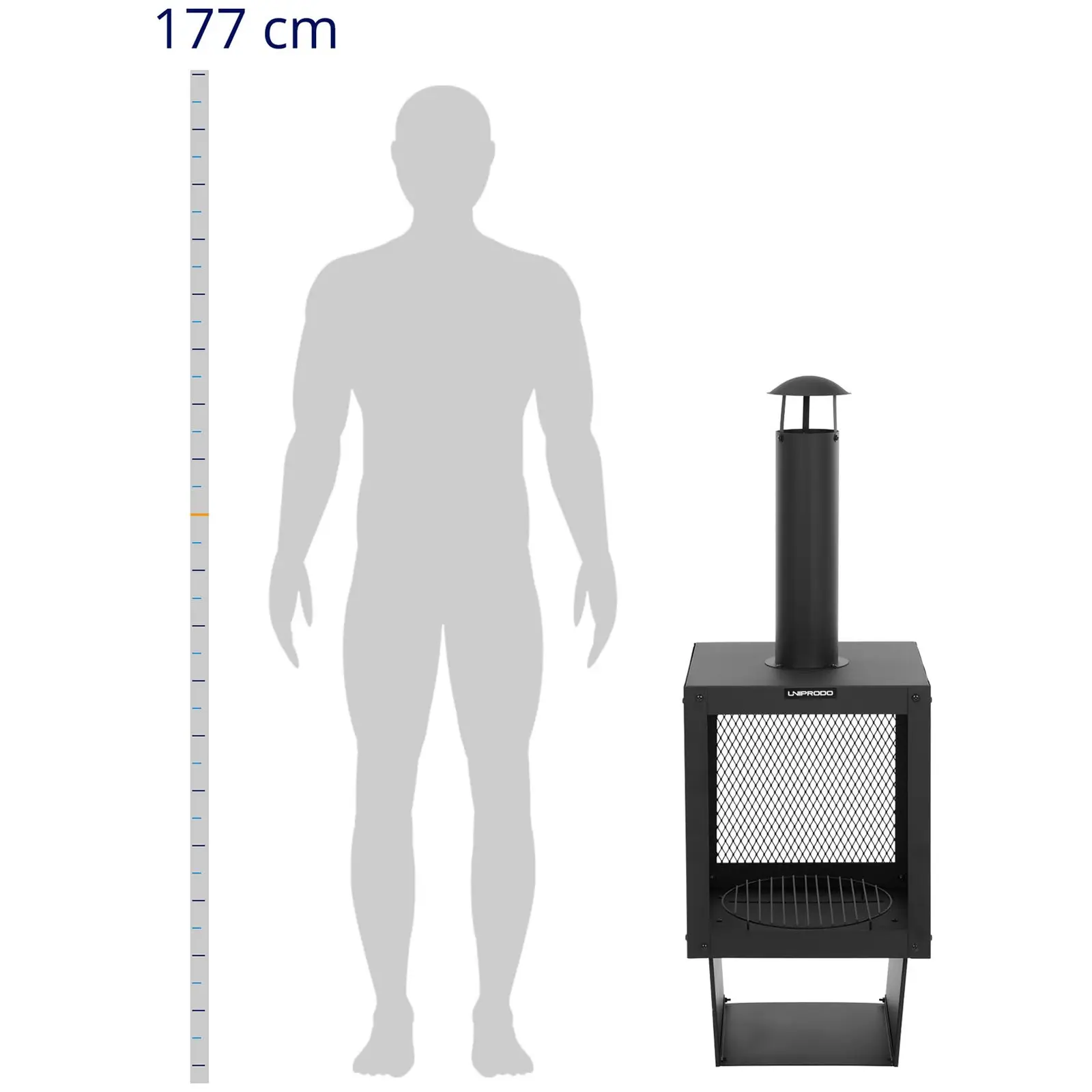 Cheminée d'extérieur en acier - 132 cm - avec casier à bûches - 1