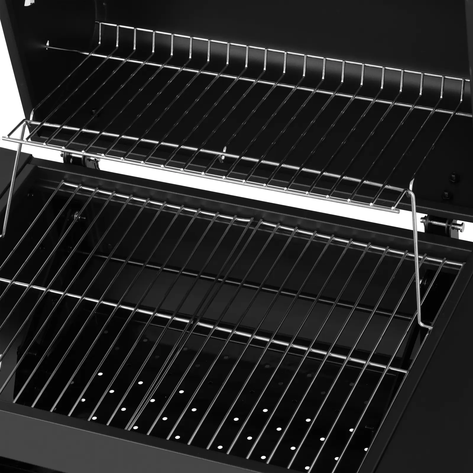 Charcoal Grill with BBQ smoker - steel - 2 shelves