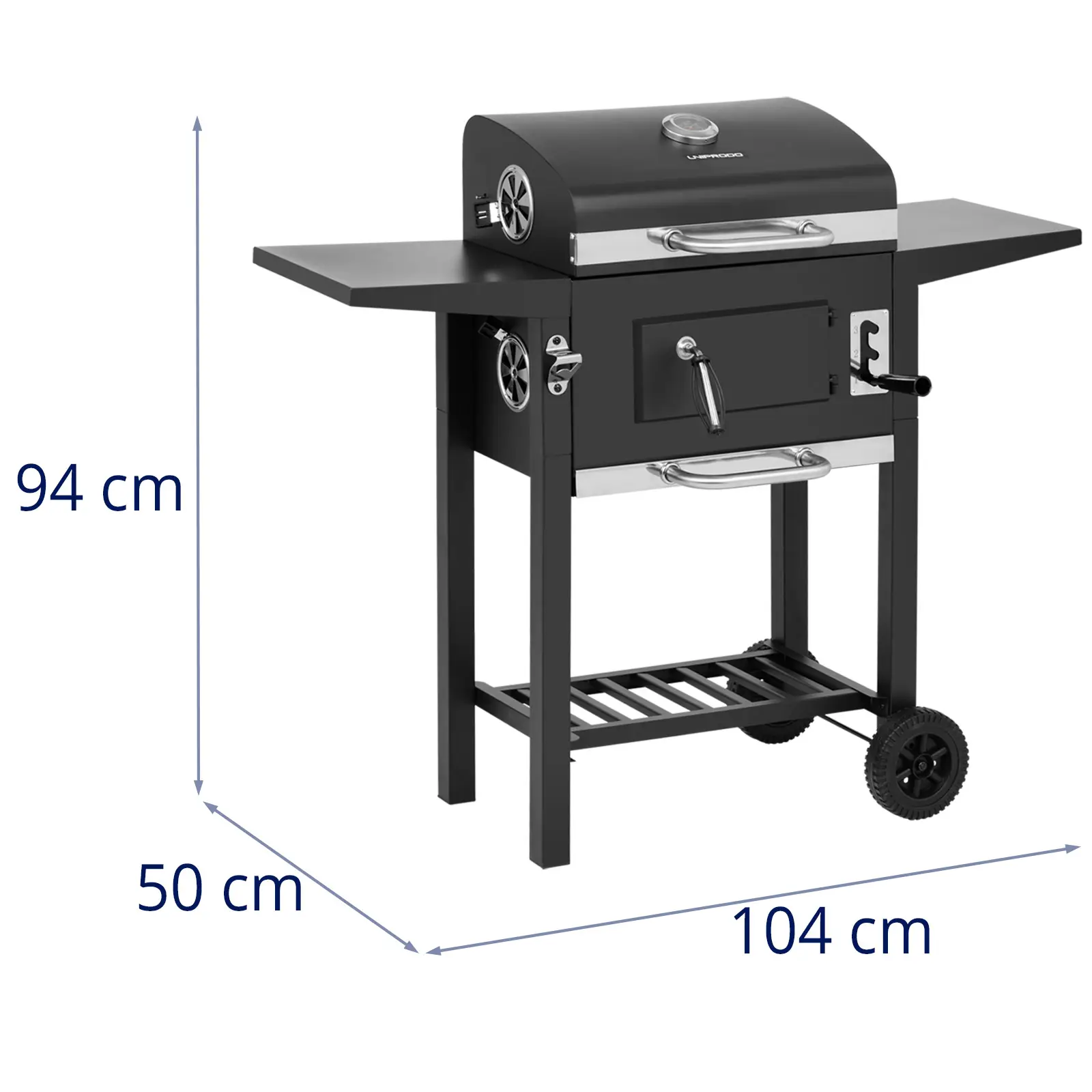 Charcoal Grill with BBQ smoker - steel - 2 shelves